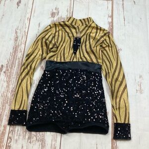 Cicci Long Sleeve Leotard Sequins Gold & Black Sz Child Small